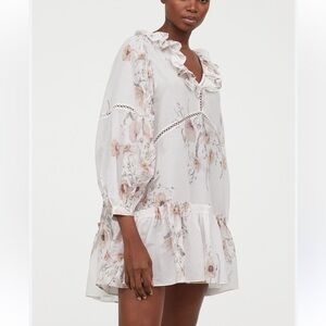 H&M Cream Floral Ruffle-Trim Mini Dress